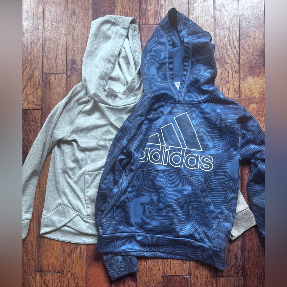 2 Adidas Navy and Light Gray Hoodies